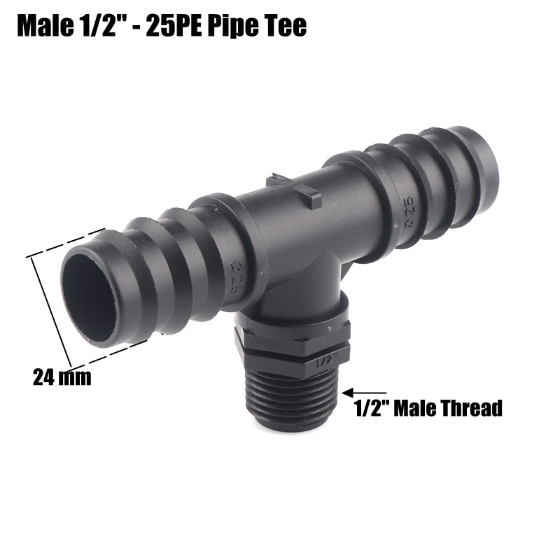 5db 1/2" 3/4" menetes póló csatlakozók 16 20 25 mm-es PE öntözőcső csatlakozó mikro öntözőrendszer vízpagoda csatlakozók