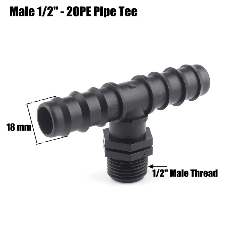 5db 1/2" 3/4" menetes póló csatlakozók 16 20 25 mm-es PE öntözőcső csatlakozó mikro öntözőrendszer vízpagoda csatlakozók