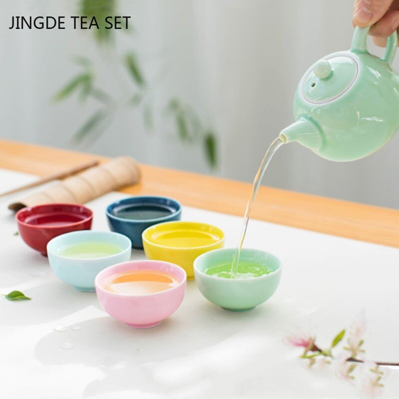 6 vnt Celadon daugiaspalvis arbatos puodelis Buitinis keraminis mažas arbatos dubuo Biuro arbatos puodelis Individualus arbatos rinkinys Dovanos asmeninis vienas puodelis