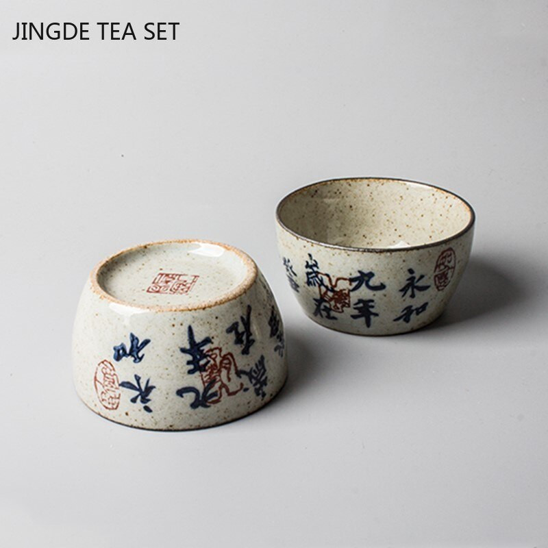 Jingdezhen kerámia teáscsésze Antik, durva kerámia teáscsésze Személyes egypohár Kézzel festett mesterkupa hagyományos teástál ivóedény