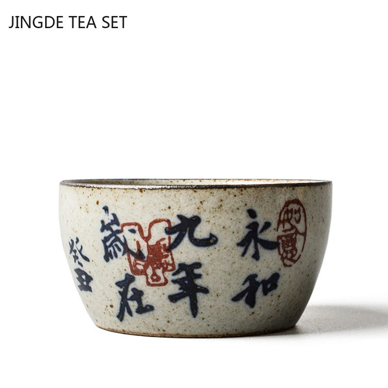Jingdezhen kerámia teáscsésze Antik, durva kerámia teáscsésze Személyes egypohár Kézzel festett mesterkupa hagyományos teástál ivóedény