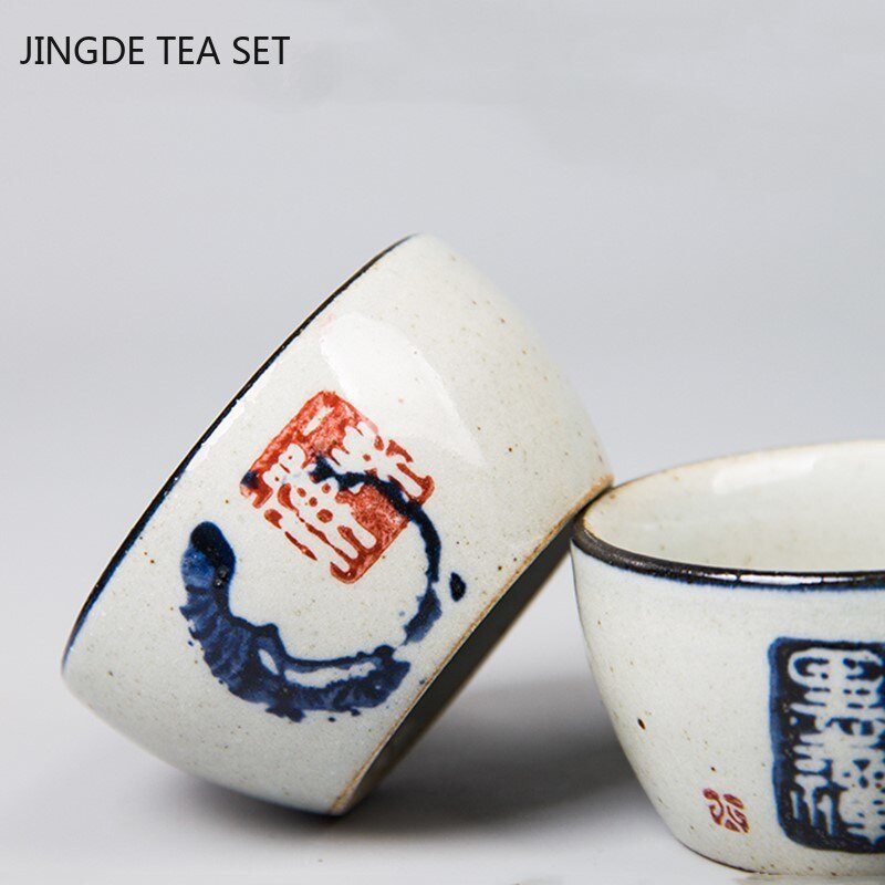 Jingdezhen kerámia teáscsésze Antik, durva kerámia teáscsésze Személyes egypohár Kézzel festett mesterkupa hagyományos teástál ivóedény