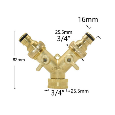 Sárgaréz 3/4"-es kerti tömlőosztó, 2/4-utas csap Y-típusú öntözőcsatlakozós kerti csap kültéri csaphoz