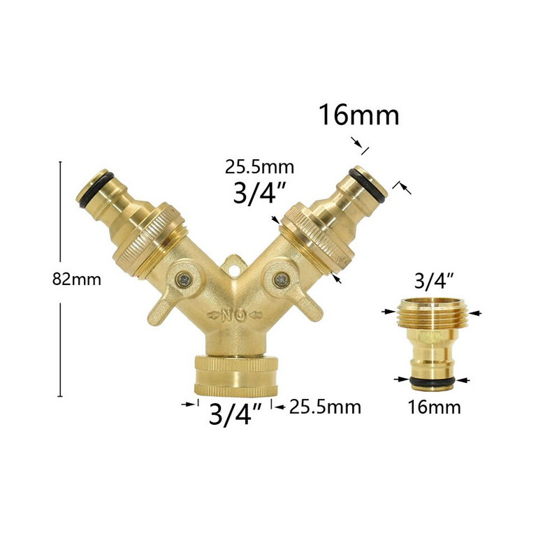 Sárgaréz 3/4"-es kerti tömlőosztó, 2/4-utas csap Y-típusú öntözőcsatlakozós kerti csap kültéri csaphoz