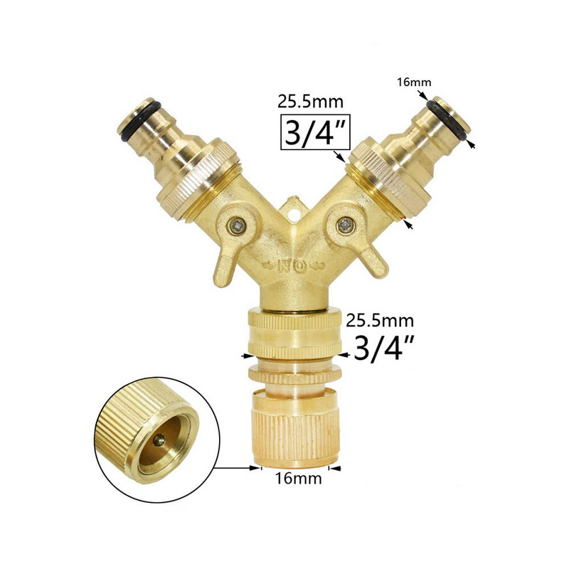 Sárgaréz 3/4"-es kerti tömlőosztó, 2/4-utas csap Y-típusú öntözőcsatlakozós kerti csap kültéri csaphoz