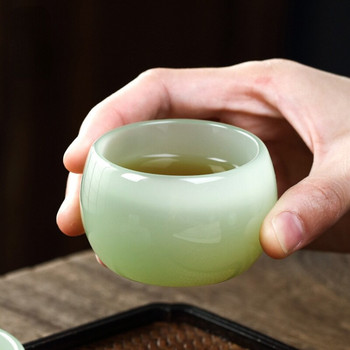 1 τεμ. China Cyan Jade Porcelain Tea Cup Υψηλής ποιότητας πορσελάνη για το σπίτι Εξαιρετικό σετ τσαγιού Crystal Clear Glass Stone Υλικό Δώρο