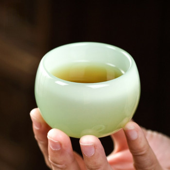 1 τεμ. China Cyan Jade Porcelain Tea Cup Υψηλής ποιότητας πορσελάνη για το σπίτι Εξαιρετικό σετ τσαγιού Crystal Clear Glass Stone Υλικό Δώρο