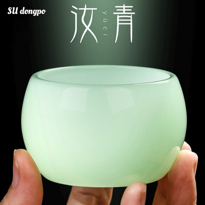 1 τεμ. China Cyan Jade Porcelain Tea Cup Υψηλής ποιότητας πορσελάνη για το σπίτι Εξαιρετικό σετ τσαγιού Crystal Clear Glass Stone Υλικό Δώρο