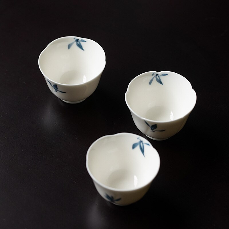 2 buc/set, 30 ml, pur pictat manual, fluture, orhidee, ceașcă de ceai din ceramică pentru gospodărie, ceașcă mică, unică, set de ceai Kung Fu