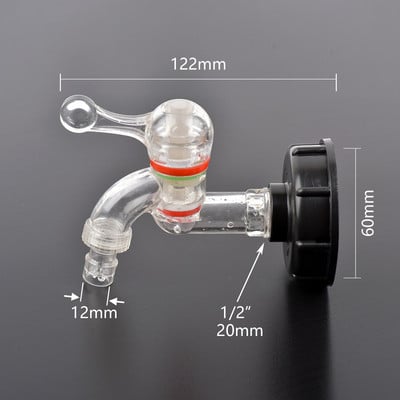 Adaptor de rezervor IBC cu filet de 1/2 ", 3/4 inch, robinet de plastic îngroșat S60X6 Capac filetat Fiting rezervor de apă pentru conectori de apă de grădină de acasă