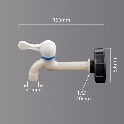 Adaptor de rezervor IBC cu filet de 1/2 ", 3/4 inch, robinet de plastic îngroșat S60X6 Capac filetat Fiting rezervor de apă pentru conectori de apă de grădină de acasă