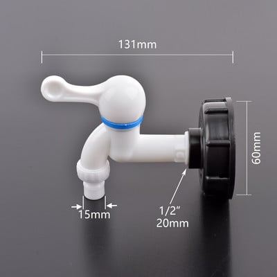 Adaptor de rezervor IBC cu filet de 1/2 ", 3/4 inch, robinet de plastic îngroșat S60X6 Capac filetat Fiting rezervor de apă pentru conectori de apă de grădină de acasă