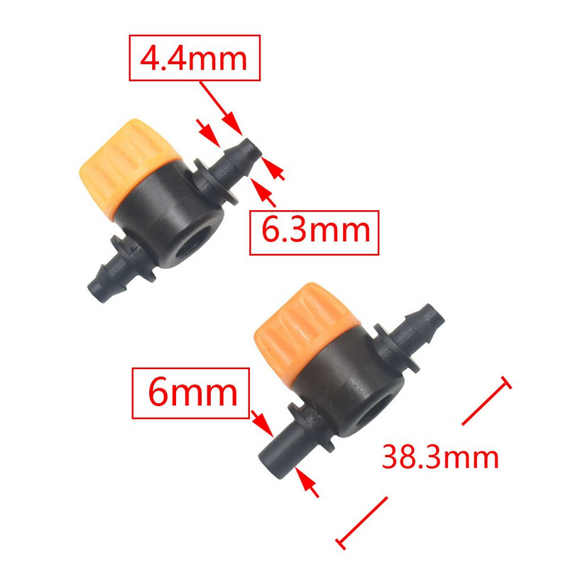 100 buc. Mini supapă furtun de 4 mm 4/7 țeavă de apă robinet de grădină 6 mm la 1I4 robinet de apă cu barb fitinguri de irigare prin picurare