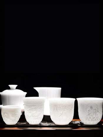 Vintage Λευκό Πορσελάνικο Φλυτζάνι Τσαγιού Κινέζικο Σκαλιστό Κεραμικό Κεραμικό Κύπελλο Τσαγιού Σετ τσαγιού Kung Fu Da Hong Pao Oolong 160 ml 220 ml
