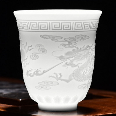 Vintage balta porcelāna tējas tase ķīniešu grebšana, grebta keramikas tējas krūzes bļoda Kung Fu Da Hong Pao Oolong tējas trauku komplekts 160 ml 220 ml