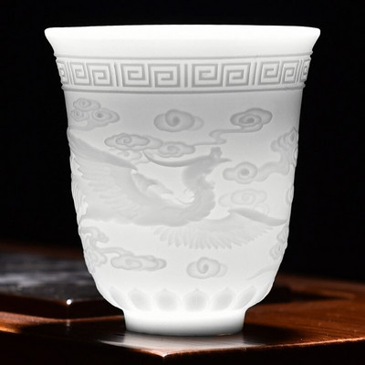 Vintage balta porcelāna tējas tase ķīniešu grebšana, grebta keramikas tējas krūzes bļoda Kung Fu Da Hong Pao Oolong tējas trauku komplekts 160 ml 220 ml