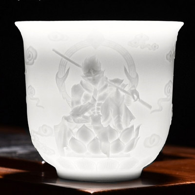 Vintage balta porcelāna tējas tase ķīniešu grebšana, grebta keramikas tējas krūzes bļoda Kung Fu Da Hong Pao Oolong tējas trauku komplekts 160 ml 220 ml