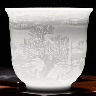 Vintage balta porcelāna tējas tase ķīniešu grebšana, grebta keramikas tējas krūzes bļoda Kung Fu Da Hong Pao Oolong tējas trauku komplekts 160 ml 220 ml