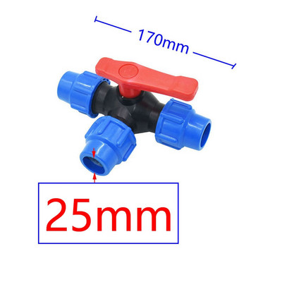 20/25/32/40/50/63 мм PE тръбен тройник Бърз съединителен вентил 3-пътен градински кран Пластмасов клапан T-тип воден разделител 1 бр.