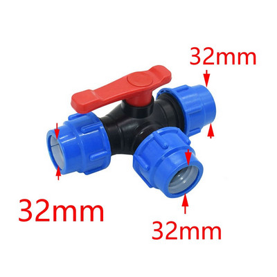 20/25/32/40/50/63 mm PE vamzdžio trišakis greitosios jungties vožtuvas 3 krypčių sodo čiaupo plastikinis vožtuvas T tipo vandens skirstytuvas 1 vnt.