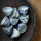 Porțelan albastru și alb pictat manual Kung Fu Master Cup Ceramică Birou ceai Set de ceai Jingdezhen Bol mic de ceai Veselă