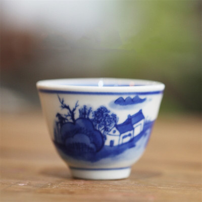 Porțelan albastru și alb pictat manual Kung Fu Master Cup Ceramică Birou ceai Set de ceai Jingdezhen Bol mic de ceai Veselă