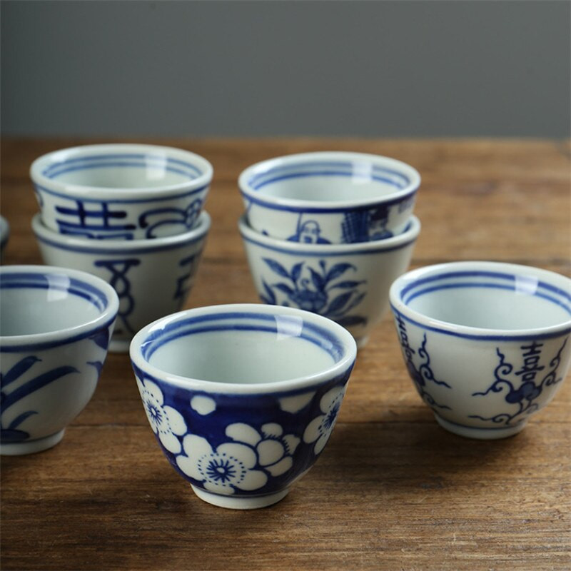 Porțelan albastru și alb pictat manual Kung Fu Master Cup Ceramică Birou ceai Set de ceai Jingdezhen Bol mic de ceai Veselă