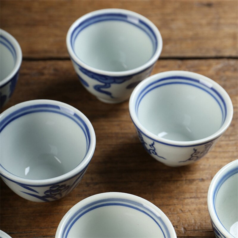 Porțelan albastru și alb pictat manual Kung Fu Master Cup Ceramică Birou ceai Set de ceai Jingdezhen Bol mic de ceai Veselă