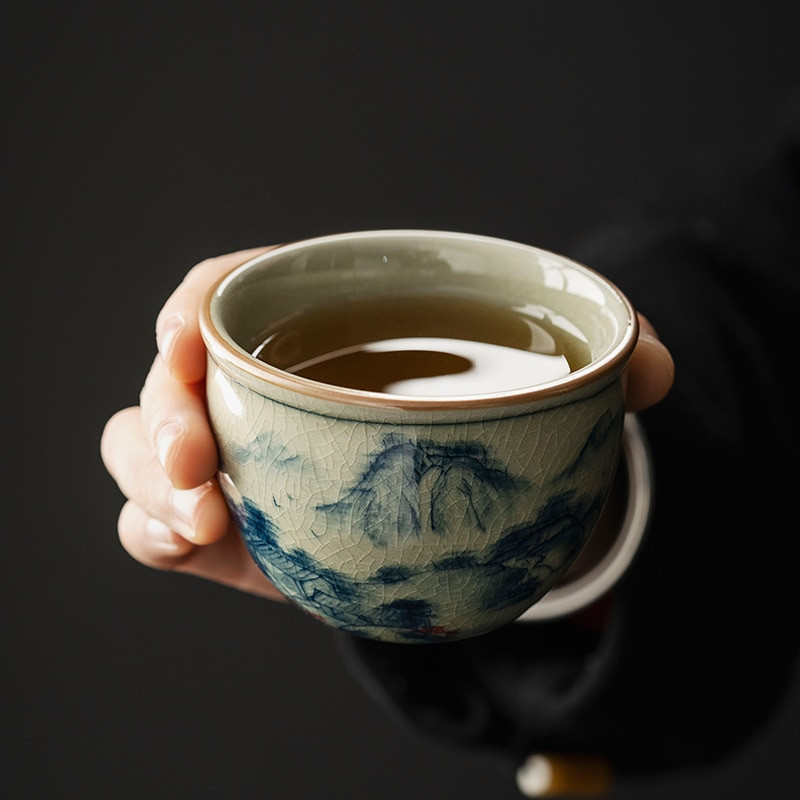 Kézzel festett csésze Kínai antik táj kerámia Jingdezheng csészék Az ősök teáscsésze készlet Teáskészlet csónak bögrék teaszertartáshoz