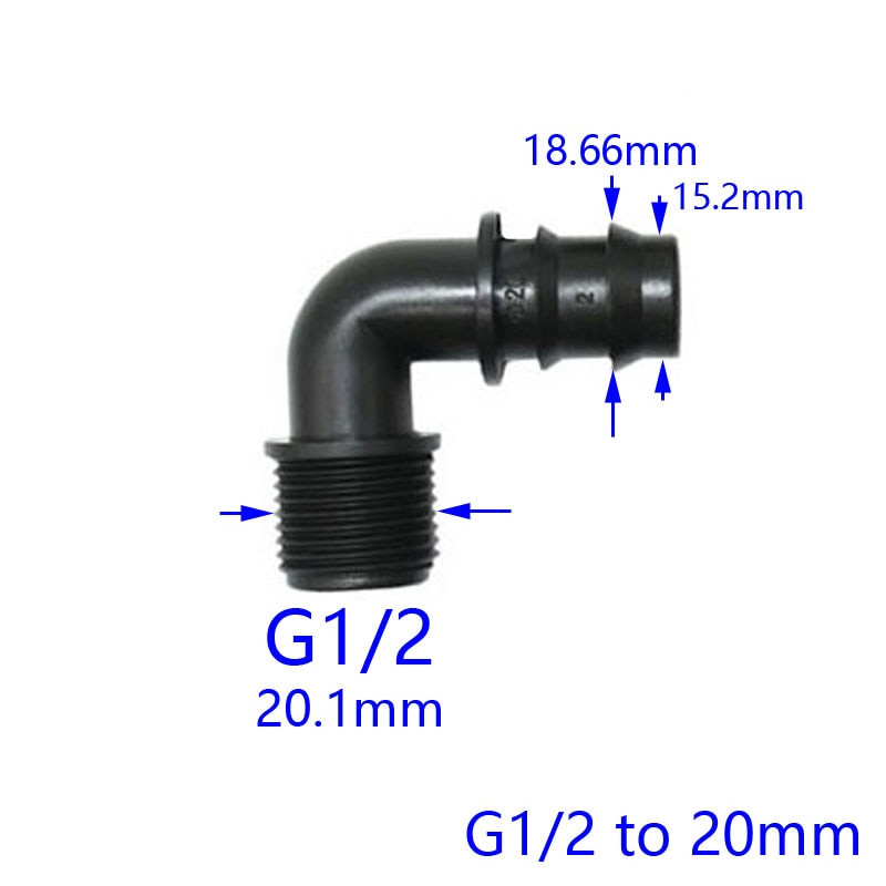 Apa 1/2" 3/4" - 16mm/20mm/25mm tömlőkönyök csatlakozó 1/2 3/4 90 fokos hajlítási kötések DN10 DN15 DN20 5 DB-hez