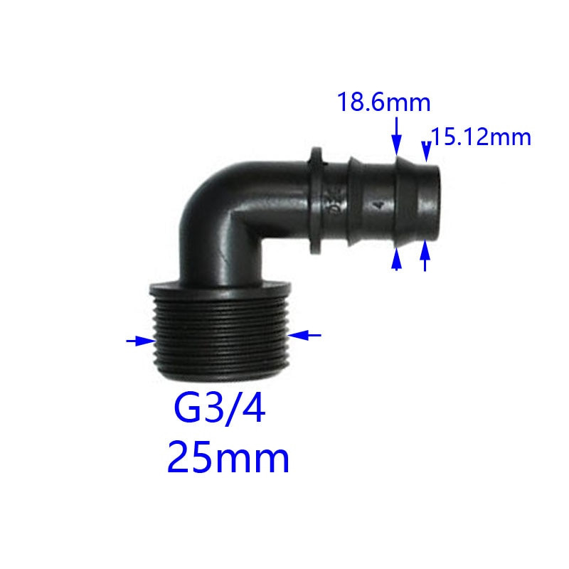 Apa 1/2" 3/4" - 16mm/20mm/25mm tömlőkönyök csatlakozó 1/2 3/4 90 fokos hajlítási kötések DN10 DN15 DN20 5 DB-hez