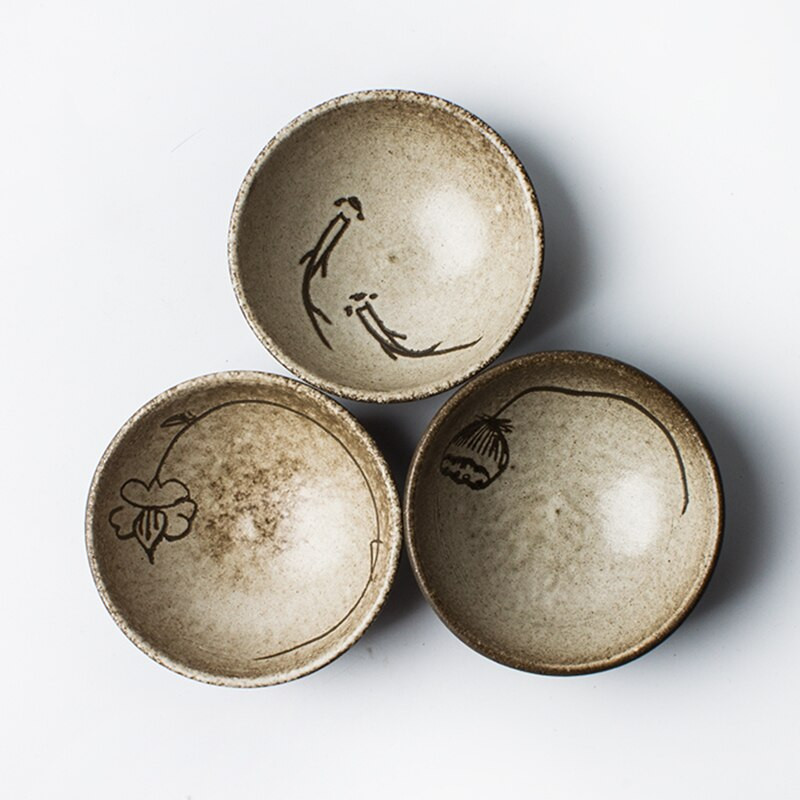 Ceai de ceai din ceramică de epocă sculptată manual Set de căni de pește cu vin de ceai Bol Lotus pentru ceremonia ceaiului Flori căni de cafea
