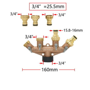 Ορειχάλκινο σπείρωμα 3/4 4 κατευθύνσεων Κήπος Διαχωριστής νερού βρύσης Σωλήνας νερού 4 κατευθύνσεων Θηλυκό Βαλβίδα άρδευσης 3/4 1 τεμ.