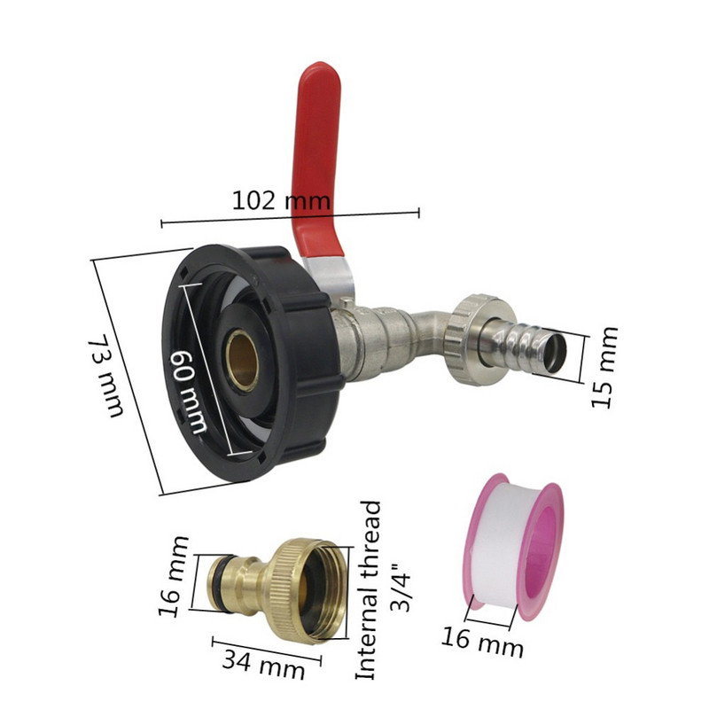 IBC tartályadapter S60X6 vas sárgaréz csaphoz 1/2" csereszelep 60mm durva menet 15mm kerti vízcsatlakozók lefolyó adapter