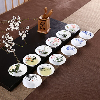 Μπλε και άσπρο πορσελάνη ζωγραφισμένο στο χέρι Καπέλο Kungfu Κεραμικό Pu\'er Black Tea Plum Orchid Bamboo Mountain Master Cup 8,5*3,5cm