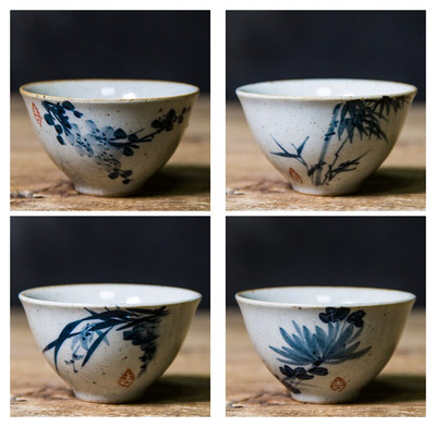 4 stil/lot pictură chinezească pictată manual, căni de vin din bambus, set de căni de ceai, veselă pentru ceremonia ceaiului, căni de cafea cu prune, ceașcă de ceai cu orhidee