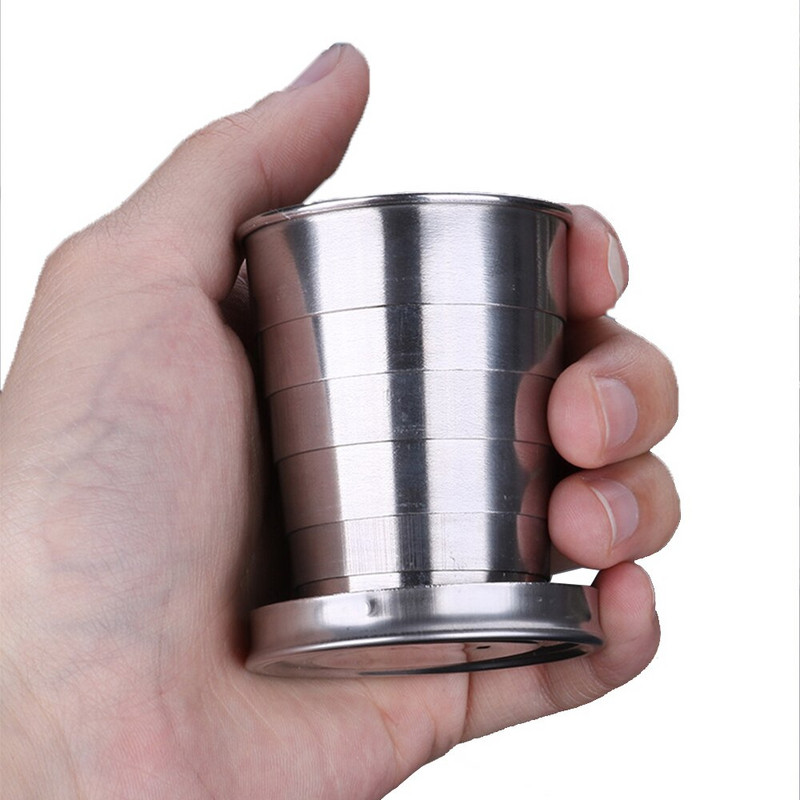 Hordozható rozsdamentes acél összecsukható csésze 75ml/150ml/250ml Kültéri utazáshoz összecsukható teleszkópos túra kemping