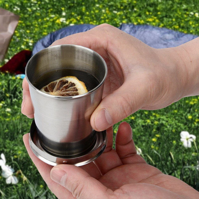 Hordozható rozsdamentes acél összecsukható csésze 75ml/150ml/250ml Kültéri utazáshoz összecsukható teleszkópos túra kemping