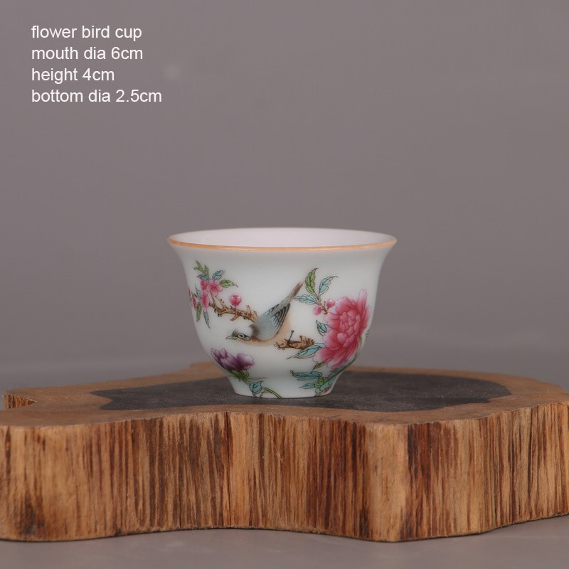 Qing-dinasztia Qianlong évjel madarak és virágok kupa antik porcelán lakberendezési teaszertartás edénygyűjtemény
