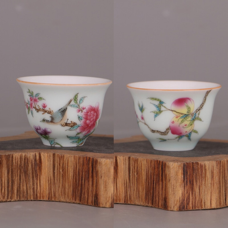Qing-dinasztia Qianlong évjel madarak és virágok kupa antik porcelán lakberendezési teaszertartás edénygyűjtemény