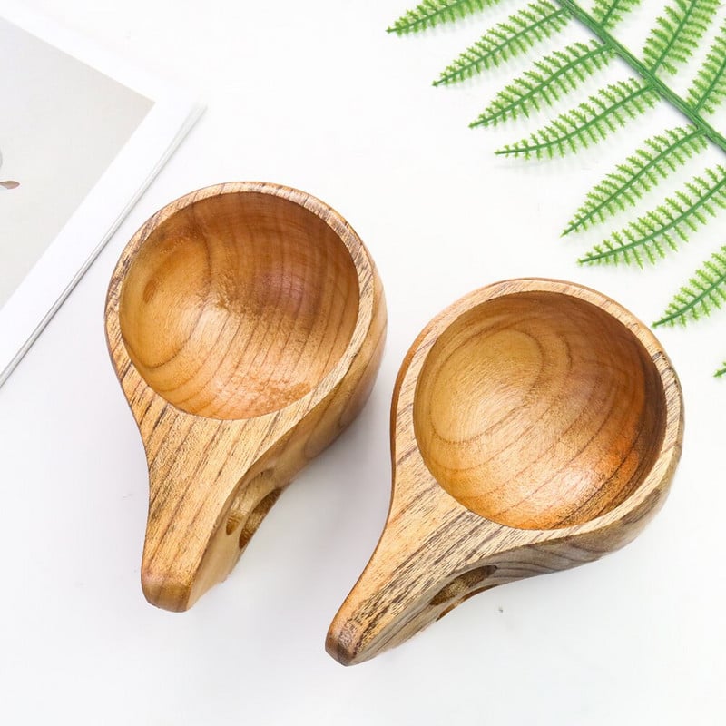 Suomijos taurė KUKSA medžio masyvo vandens puodelis mielas guminis medinis arbatos pieno kavos puodelis su rankena dviguba skylė virtuvės reikmenys