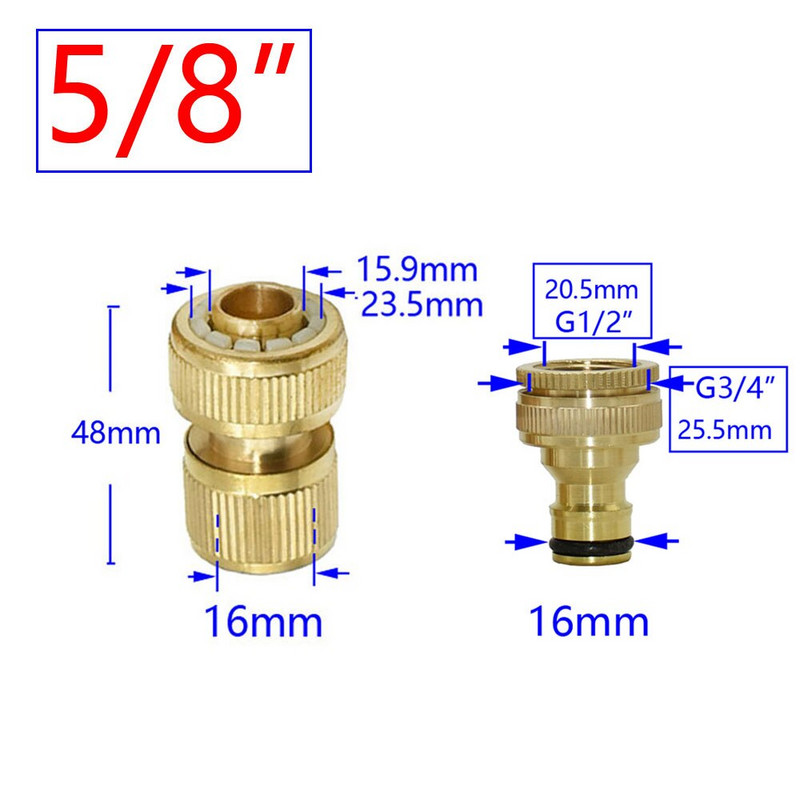 1/2" 5/8" 3/4" sodo žarnos greitos jungties žalvario jungties komplektas, lizdinė 1/2 3/4 colio sriegio jungties drėkinimo žarna 8/11 16 mm 20 mm adapteris 1 vnt.