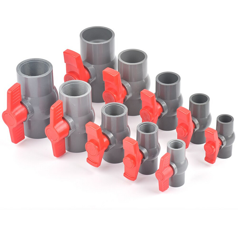 1 vnt 1/2"~1,5 colio sriegio ir lizdo tipo pilkas PVC rutulinis vožtuvas su jungikliu sodo drėkinimo detalėmis