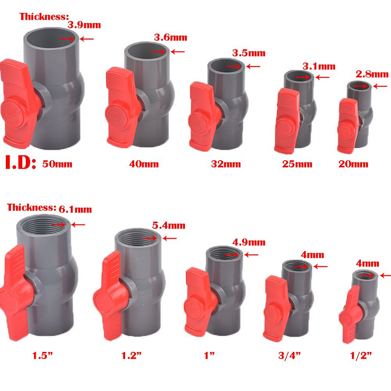 1 vnt 1/2"~1,5 colio sriegio ir lizdo tipo pilkas PVC rutulinis vožtuvas su jungikliu sodo drėkinimo detalėmis
