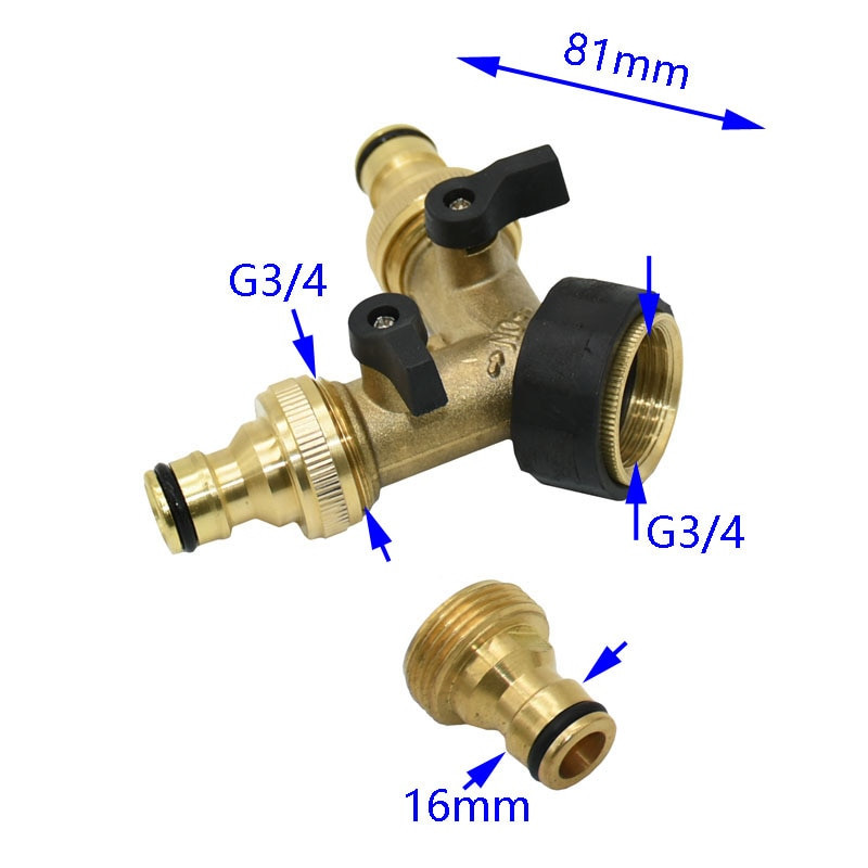 Sárgaréz anya 3/4" 2 utas csapvízelosztó 5/8" kerti csap Y Gyorscsatlakozó Öntözőszelep Tömlő Cső adapter 1db