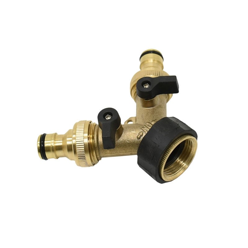 Sárgaréz anya 3/4" 2 utas csapvízelosztó 5/8" kerti csap Y Gyorscsatlakozó Öntözőszelep Tömlő Cső adapter 1db