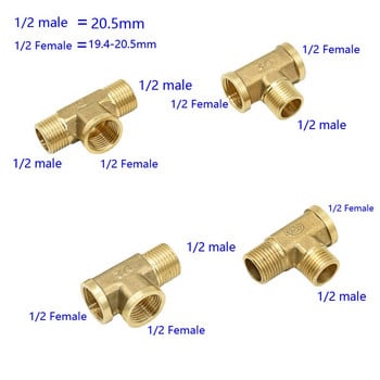Ορειχάλκινο υδραυλικό αρσενικό 1/2 Σύνδεσμος Tee Θηλυκός χάλκινος προσαρμογέας σχήματος T Βρύση προσαρμογέα σωλήνα 3 κατευθύνσεων 1 τεμ.