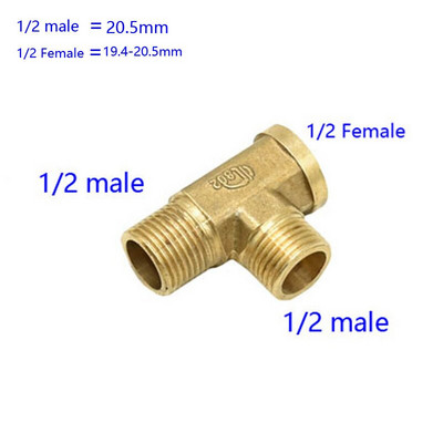 Mjedena vodovodna instalacija, muški 1/2 T-konektor, ženski bakreni spoj T-oblika, 3-smjerna cijevna adapterska slavina, 1 kom