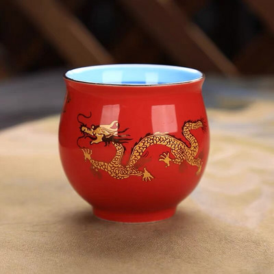 Kerámia kreatív kínai hagyományos királyi sárkány mintás dupla falú teáscsésze Procelán teáscsészék Retro teástál Kung Fu CSÉSZE