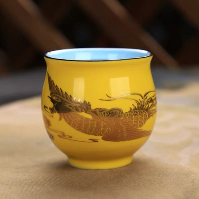 Kerámia kreatív kínai hagyományos királyi sárkány mintás dupla falú teáscsésze Procelán teáscsészék Retro teástál Kung Fu CSÉSZE